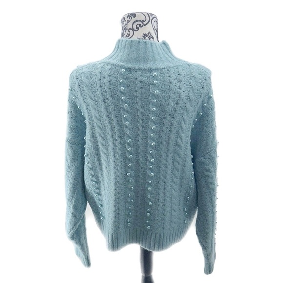 NWT Fate: Just A Thought Pearl Sky Blue Embellished Cable Knit Chunky Sweater - Picture 11 of 12